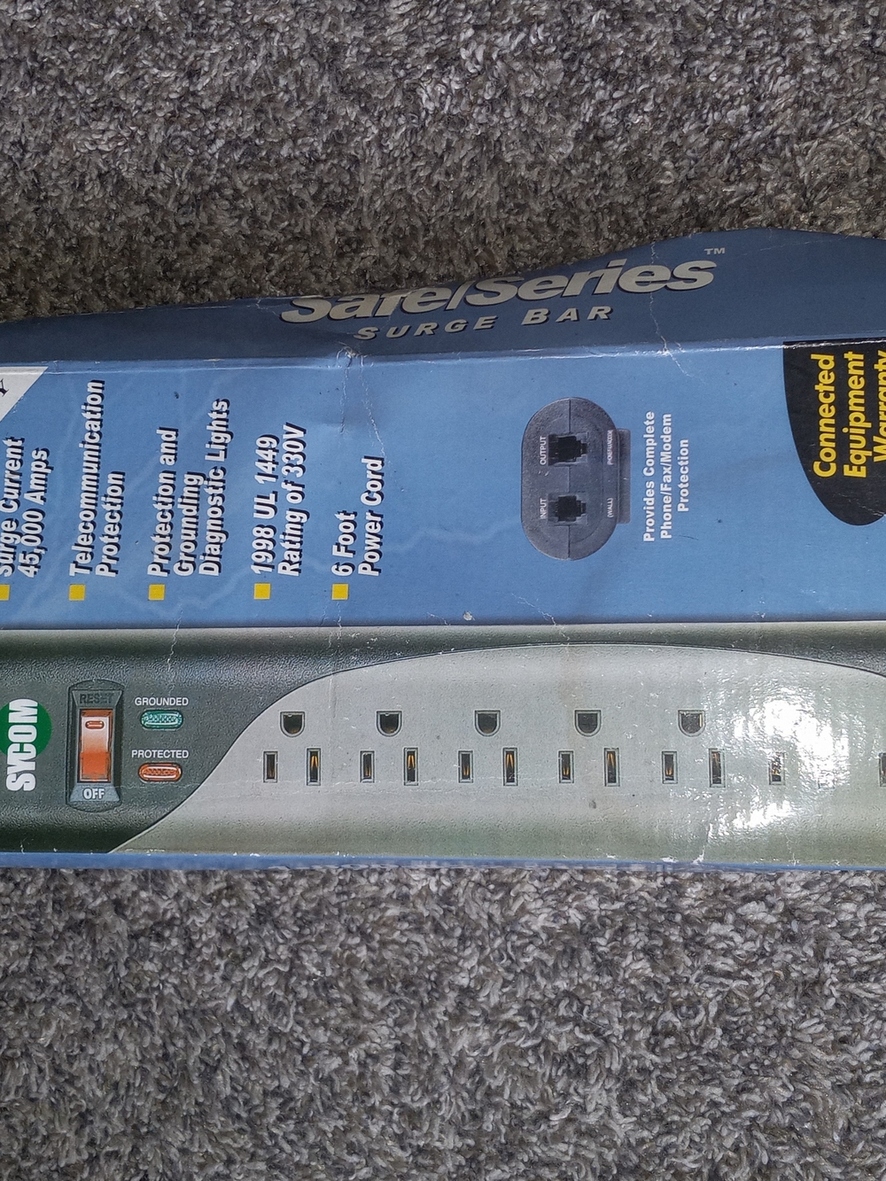 Green Surge Protector Power Strip - 6 Outlet with Reset Switch